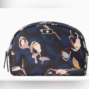 Kate Spade Floral Cosmetic Makeup Bag Navy Multi Zip Pouch NWT